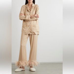 Sleeper Beige Party Feathers Detachable Ostrich Feather Trim Pajamas Set Size S